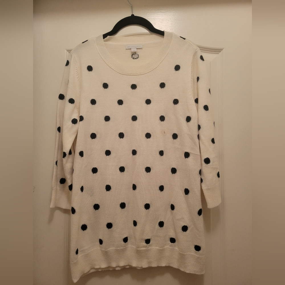 New York and Company Cream and Black Polka Dot 3/4 Sleeve Sweater